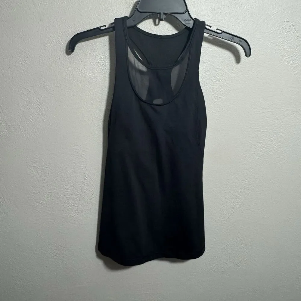 Lululemon Black Mesh Tank Top Size 4 Shelf Bra No Cups Racerback